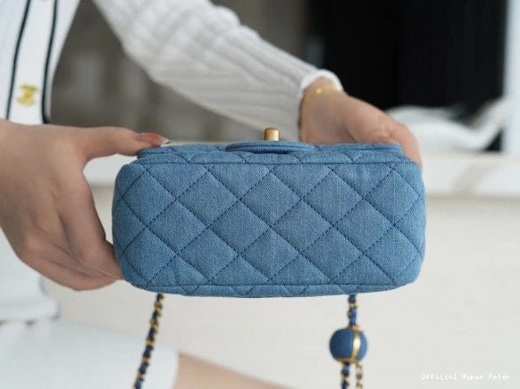 Hyper Peter Crush Pearl CHANEL Flap Mini Blue Denim Quilted 0707